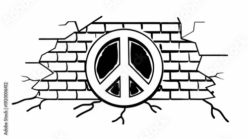 A peace sign breaks through a brick wall in a powerful illustration of protest and defiance