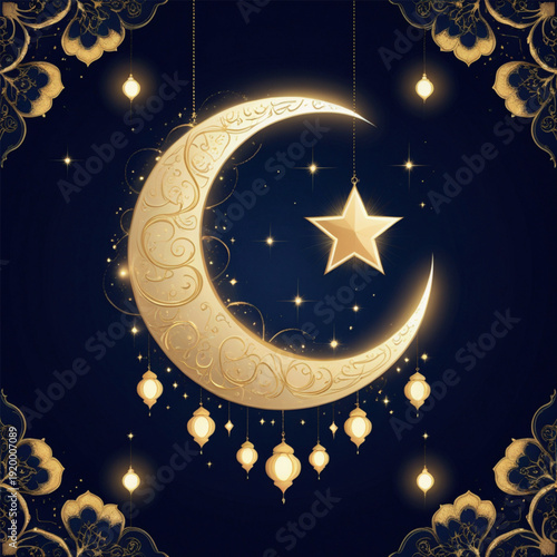 Ramadan Festival Background With Crescent Moon and Stars