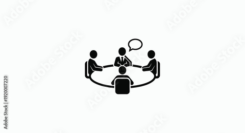 A business meeting with people around a table black silhouette