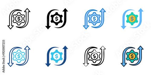 Cash Flow Management icons set multiple style collection. Editable stroke 
