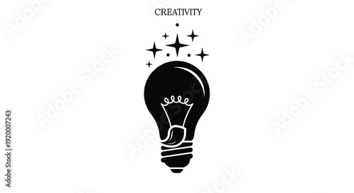 A black lightbulb with shining stars a creative idea silhouette