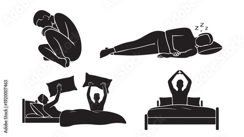 Vector Illustration Of People Sleeping And Waking Up In Different Positions For Health And Wellness Concept