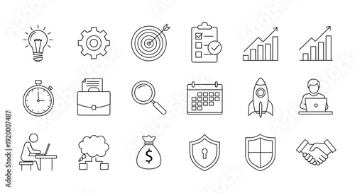 Business concepts and strategy icons in a linear style silhouette