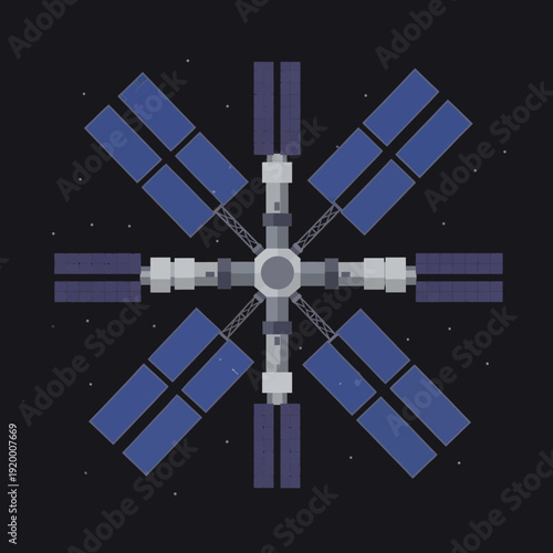 Futuristic Space Station with Solar Panels in Orbit, Sci-Fi Spacecraft Design