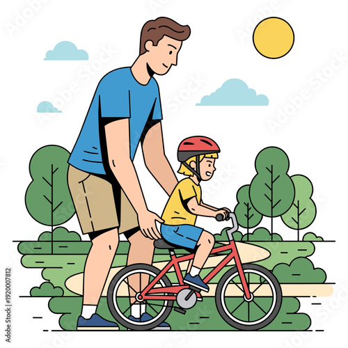 Father Teaching Child to Ride Bike