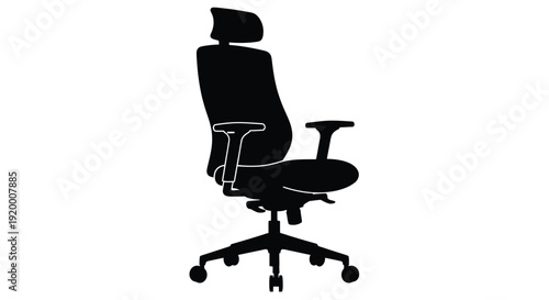 Silhouette of a modern office chair with headrest and wheeled base