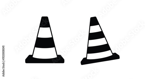 Two traffic cones depicted in a simple black and white illustration