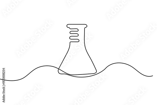 Continuous line drawing of a glass test tube flask for science and chemistry minimalist concept