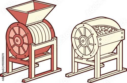 Rice Threshing Machine Agriculture Equipment. Paddy Thresher Farming Machinery. Agricultural Grain Threshing Machine. Rice Harvest Processing Equipment. Modern Paddy Thresher Machine. Farm Grain Separ
