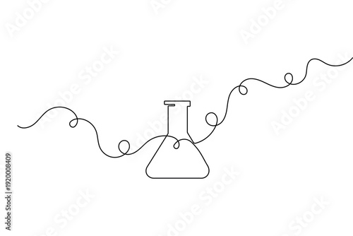 Continuous line drawing of a glass test tube flask for science and chemistry minimalist concept