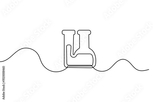 Continuous line drawing of a glass test tube flask for science and chemistry minimalist concept