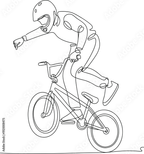Professional black and white sketch of freestyle bicycle stunt action