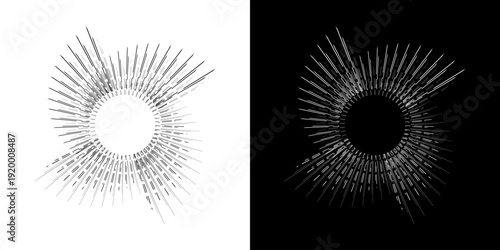 Dynamic abstract spiral sound wave rhythm lines. Circular spiral sound wave rhythm of lines. Circular futuristic abstract lines, black and white background.