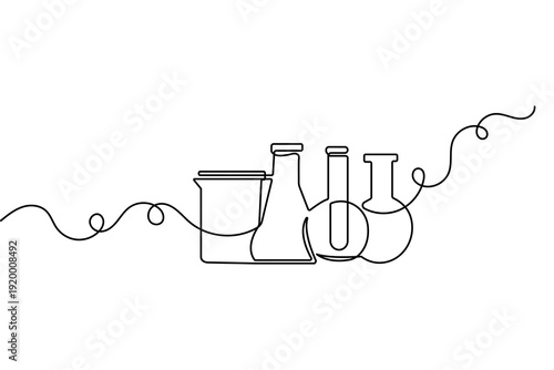 Continuous line drawing of a glass test tube flask for science and chemistry minimalist concept
