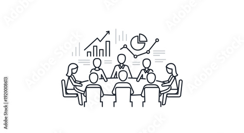 Business meeting with charts and graphs a modern silhouette