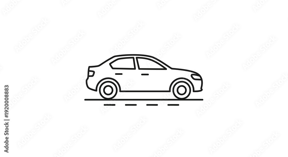 Fototapeta premium Line drawing of a car on a road simple black outline silhouette