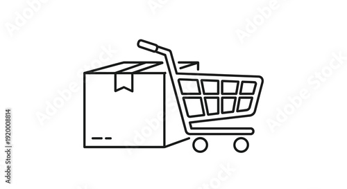 Shopping cart with package a minimalist black outline silhouette