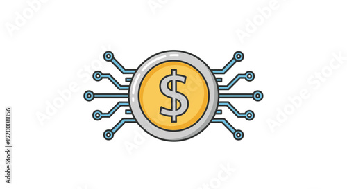 Digital currency symbol with connected lines a modern icon silhouette