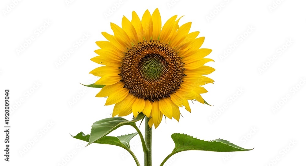 Obraz premium Vibrant Sunflower in Full Bloom Against a White Background.