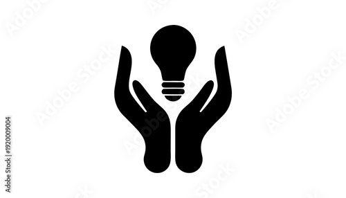 Hands cradling a lightbulb symbolizing innovation and creativity in a simple illustration