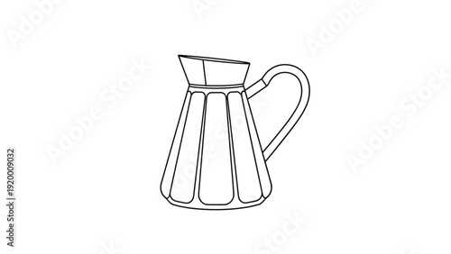Clean line art drawing of a classic pitcher with a sturdy handle and faceted body provides a versatile template for coloring or graphic design.