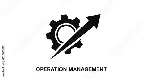 Gear and arrow graphic with text representing operation management silhouette