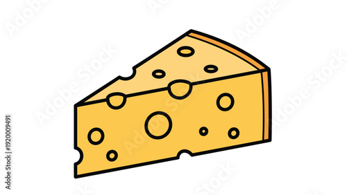 Cartoon illustration of a wedge of yellow Swiss cheese with holes isolated on a white background for food themes.