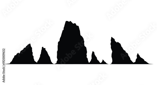 Dramatic mountain range depiction in stark black a striking silhouette