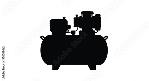Black silhouette of an industrial air compressor on a white background