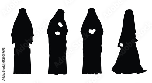 Four cloaked figures in dark profile a striking silhouette