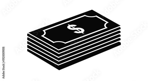 A stack of united states dollar bills in a flat design silhouette