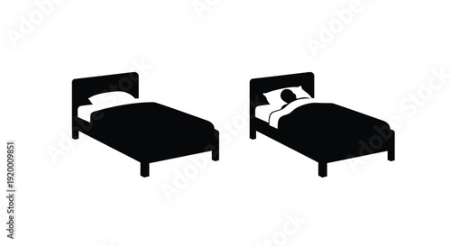 Two black beds in a room simplified graphic silhouette