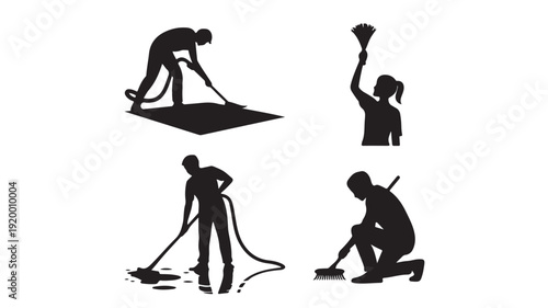 Vector Illustration Of People Cleaning With Silhouette Style For Janitorial And Cleaning Services Concept