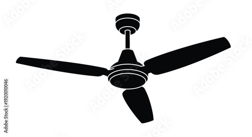 A black ceiling fan with three blades a distinct silhouette