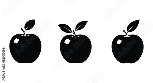 Three black apples displayed in a minimalist silhouette