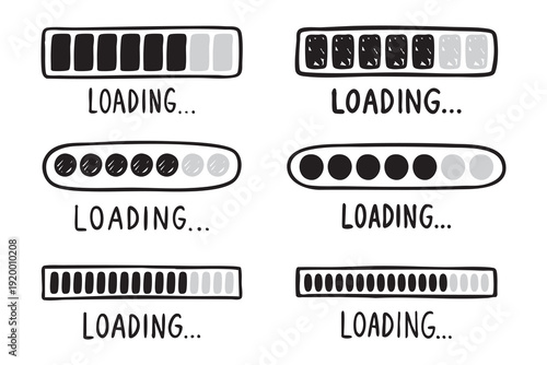 Loading bar doodle set progress indicator hand drawn icon