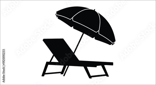 Beach chair and umbrella rest in summer a dark silhouette