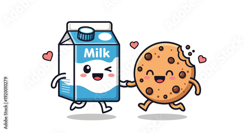 Cartoon Milk Carton and Cookie Running Together