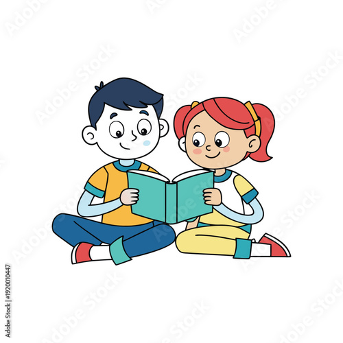 Two children sitting and reading a book together celebrating national book lovers day