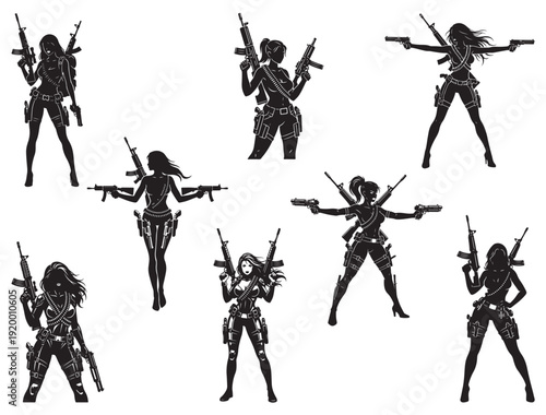 SEXY GIRL LOADED WITH GUNS SILHOUETTE