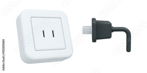 3d socket and plug icon white and black colors.  Inserting a plug into an electrical outlet. Gradient mesh. Stock vector illustration on isolated background. 