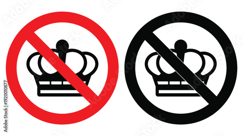 No crown icon prohibition sign with crown vector illustrating ban on monarchy, royalty, or regal symbols