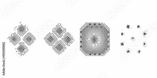 Optical illusion featuring four progressively forming shapes from dots