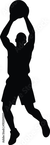 Silhouette of a Basketball Player Jumping to Shoot, Dynamic Vector Illustration for Sports Graphics, Digital Art for Athletic Branding, Game Promotion, and Fitness Concepts