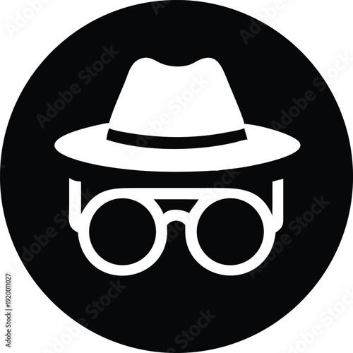 Mysterious character wearing a hat and holding binoculars against a dark background