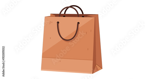 Simple cartoon illustration of a brown kraft paper shopping bag with dark handles.