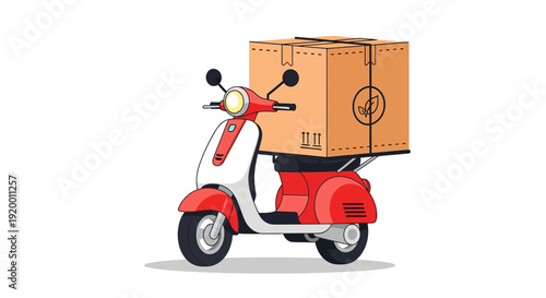 Red and White Scooter Delivering a Package Illustration
