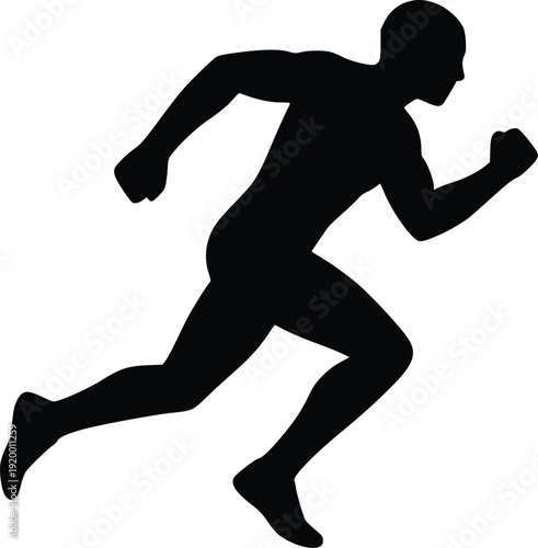 Dynamic Silhouette of a Runner in Mid-Stride, Vector Illustration. Perfect for Sports, Fitness, Speed, and Competition Graphics. Isolated on White Background.