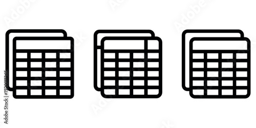 Set of simple vector outline icons illustrating spreadsheets or tables, representing data organization and accounting concepts