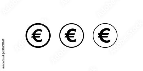 Set of vector round icons showing euro currency symbol, representing money, finance, and European economy concepts